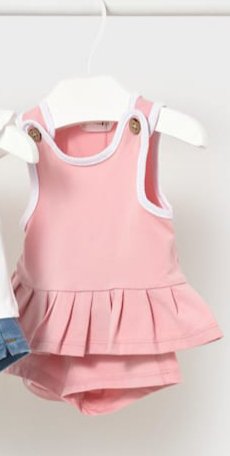 Conjunto de dos piezas para recién nacida con peto de falda y cubrepañal