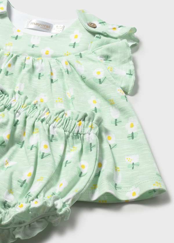 Vestido de punto estampado para recién nacida con cubrepañal coordinado