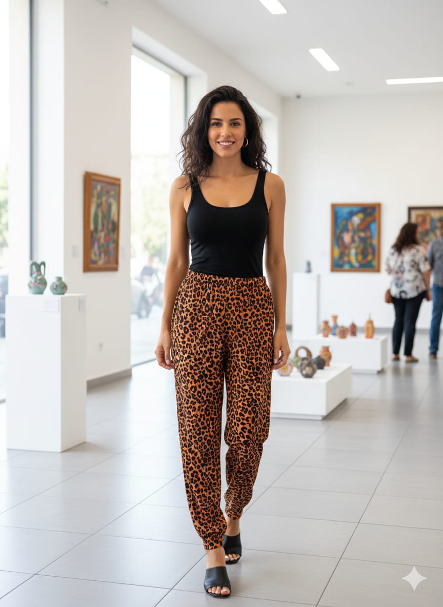 Pantalón fluido tipo jogger con estampado de leopardo vibrante: imagen 1